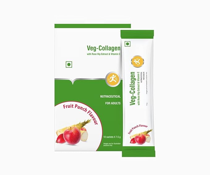 Vestige Veg-Collagen with Rose Hip Extract and Vitamin C, Fruit Punch Flavour, 10 Sachets x 7.5g
