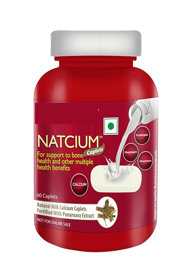 Elements Wellness Natcium Natural Milk Calcium Caplets with Punarnava Extract, Bone Health Support, 60 Capsules